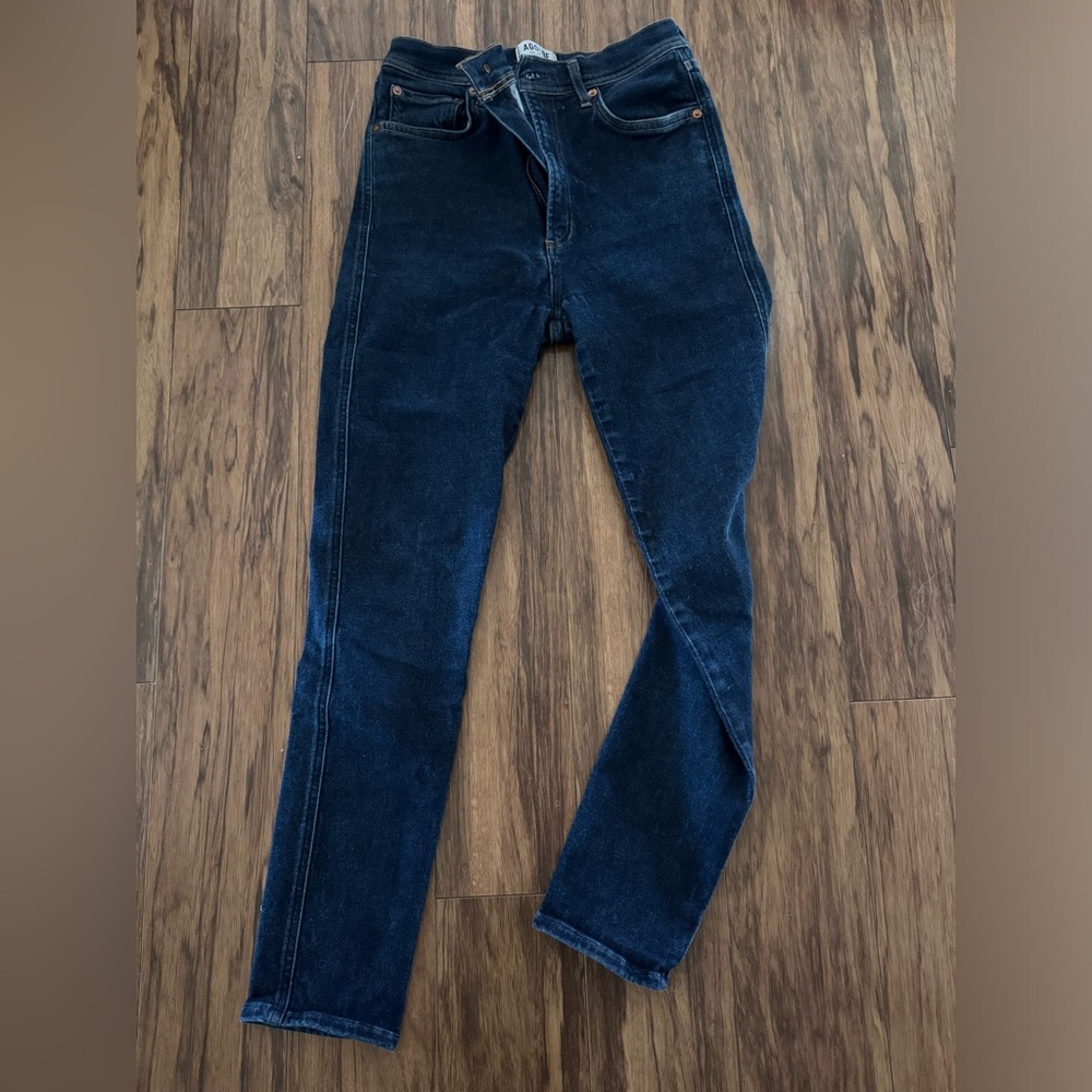 AGOLDE HIGH WAISTED SKINNY JEANS SIZE 6 28 26” INSEAM MEDIUM DARK WASH